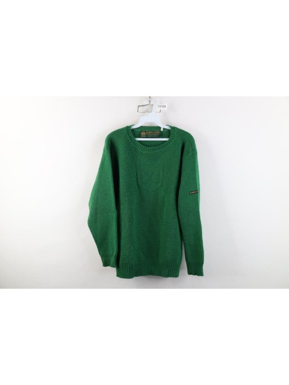 Vintage 90s Womens Size Large Irish Wool Knit Clover Crewneck Sweater Green